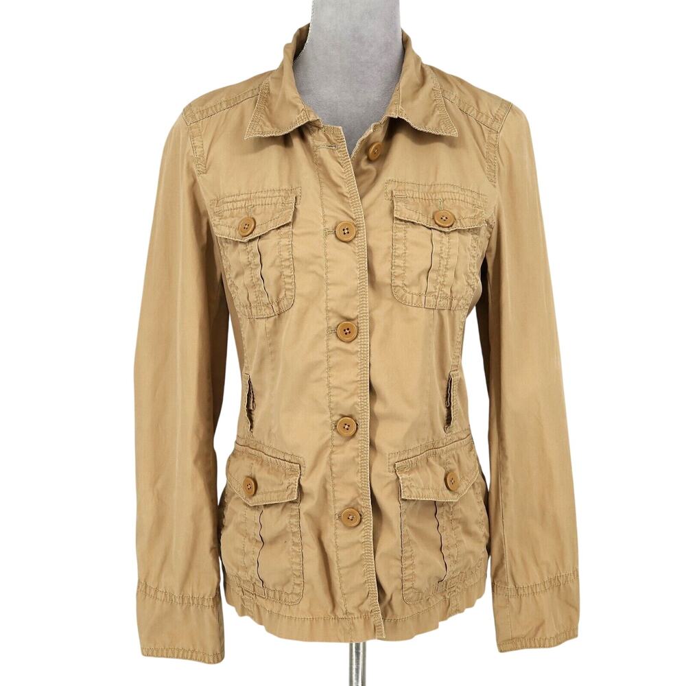 J Crew Jacket Womens Medium Beige Classic Twill Chino Cargo Weathered Preppy
